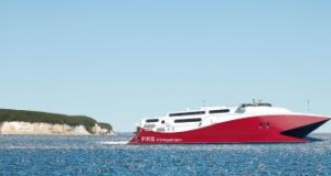 Kristiansand, Norway - 30.06.2018: Fast catamaran HSC Fjord Cat from Hirtshals to Kristiansand, Norway